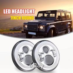 2pcs LED Headlights RHD 7/" 90 110 Black Hi//Lo Beam DRL For Land Rover Defender