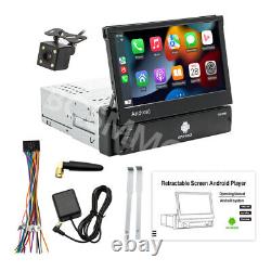 1 Din 7 in Car Wireless For Apple CarPlay Android Auto Radio Retractable Screen