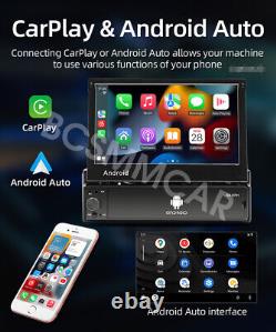 1 Din 7 in Car Wireless For Apple CarPlay Android Auto Radio Retractable Screen