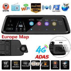 10'' HD 4G Car SUV GPS Navigation Bluetooth Wifi Rearview Mirror Camera DVR ADAS
