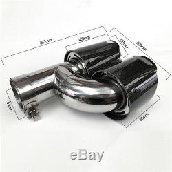 1x 63mmIn 89mm Out Car Dual Pipe Left Exhaust Pipe Tail Muffler Tip Carbon Fiber