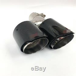 1x 63mmIn 89mm Out Car Dual Pipe Left Exhaust Pipe Tail Muffler Tip Carbon Fiber