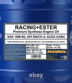 20L Mannol 10W-60 Racing Engine Oil + Ester Fully Synthetic BMW M Sport A3/B4