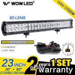 23Inch 144W 5D Lens CREE LED Combo Offroad Driving Light Bar Truck Lamp + Wiring