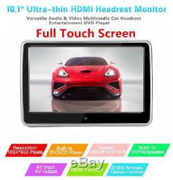 2Pcs Touch Screen LCD Headrest DVD Player IR Remote Controller Game Disc USB