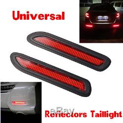 2XUniversal Car Red Lens LED Bumper Reflectors Taillight Brake Fog Warning Light