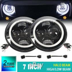 2x 7'' DOT E9 LED High Out Put Head Lights Daylight Halo for land rover defender