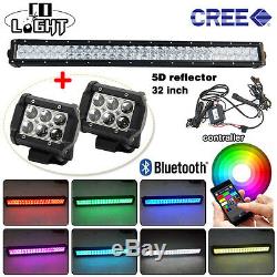 32inch Led light bar Multi color changing RGB halo ring+ 2x Pods Work light Bar