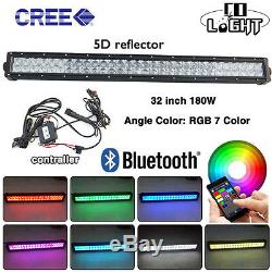 32inch Led light bar Multi color changing RGB halo ring+ 2x Pods Work light Bar