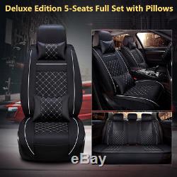 5-Seat PU Leather Car Seat Cover Full Set WithPillows Interior Accessories Deluxe