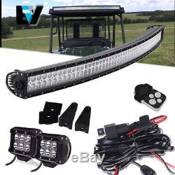 50 52 inch Curved led light bar+2XPODS +Wire Kit ATV UTV Upper Front Ford Jeep