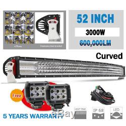 52 3000W Curved LED Light Bar 4 PODS + Harness Off Road For LANDROVER DEFENDER