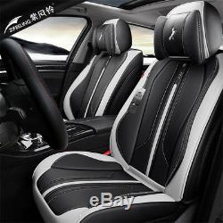6D Leather Black & White 5-Seat Car Seat Cover Cushion For Interior Accessories