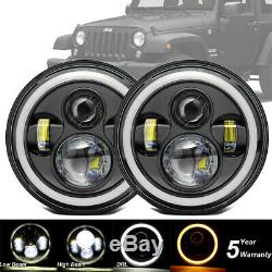 7 Led 2 X Black Halo Headlights E Marked Rhd For Land Rover Defender 90 110