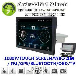 9 Single Din Android 9.1 Quad-core GPS Wifi BT DAB OBD AUX Mirror Link 32GB+2GB