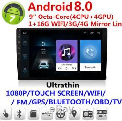 Android 8.0 Head Unit 9 HD Car Stereo Radio GPS SAT NAV DAB WiFi Bluetooth OBD