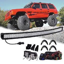 Curved 54Inch LED Light Bar Combo+2X 4 Pods Cube+Wiring+Remote Kit For Jeep