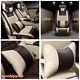 Deluxe Edition Beige Pu Leather Car Seat Covers Front+rear Withneck Lumbar Pillows