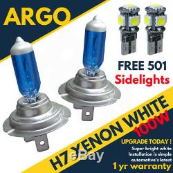 H7 100w Super White Xenon (499) 12v Dipped Headlight Bulbs + Led 501 Sidelights
