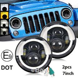 Hi/Lo + HALO 7 Inch LED HEADLIGHT PAIR for Land Rover Defender SAE E Approved