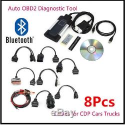 Hot 8PCS Car Cables + OBD2 Diagnostic Tool Bluetooth TCS CDP Pro Plus