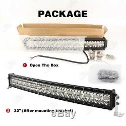 Off Road LED Light Bar 32inch Curved Spot Flood Combo Beam Fog Driving Lamp 4x4