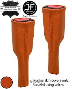 Orange Real Leather 2x Seat Belt Stalk Tall Covers For Range Rover P38 94-02