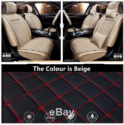 PU Leather 5-seat Car Front Row Seat Covers Cushions withPillow Comfortable Beige