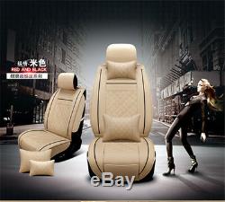 PU Leather 5-seat Car Front Row Seat Covers Cushions withPillow Comfortable Beige