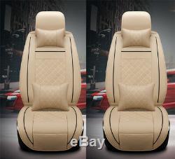 PU Leather 5-seat Car Front Row Seat Covers Cushions withPillow Comfortable Beige