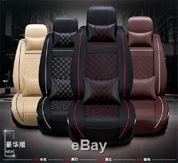 PU Leather 5-seat Car Front Row Seat Covers Cushions withPillow Comfortable Beige