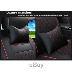 PU Leather 5-seat Car Front Row Seat Covers Cushions withPillow Comfortable Beige