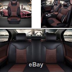 PU Leather+Microfiber Cushion Car Seat Covers Front&Rear Set of 5Seat Car Coffee