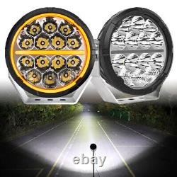 Pair 7 Round LED Spot Lights Halo DRL Driving Off Road 4X4 For Ford Land Rover