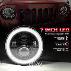 Pair 7Inch Round LED Headlights Halo Angle Eyes For Jeep Wrangler JK LJ 97-2018