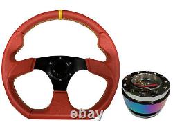 Red Aftermarket 350mm D1 Steering Wheel + Quick Release boss NC