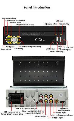 Single Din Car Radio Stereo Player Retractable Screen For Carplay Android Auto