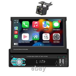 Single Din Retractable Screen Car Radio Wireless Apple Carplay Android Auto BT