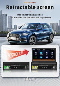 Single Din Retractable Screen Car Radio Wireless Apple Carplay Android Auto BT