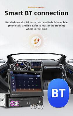 Single Din Retractable Screen Car Radio Wireless Apple Carplay Android Auto BT