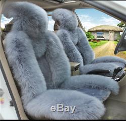 Super soft & fluffy Winter Sheepskin Fur Car 2 Front Seat Cover Winter Grey/Blue