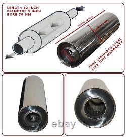 UNIVERSAL T304 STAINLESS STEEL EXHAUST PERFORMANCE SILENCER 12x5x 76MM- LRV