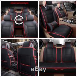 Universal Luxury Leather Car Seat Cover Full Set Black/Red 5-Seats Seat Cushion