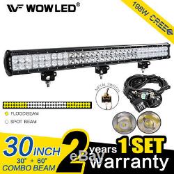 WOW 30 198W LED Combo Driving Lights Roof Bar ATV UTE Truck Boat 4WD + Wiring