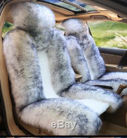 White & Grey WARM WINTER Plush 2 Front Seat Cover Cushions Decoration 138 63 cm